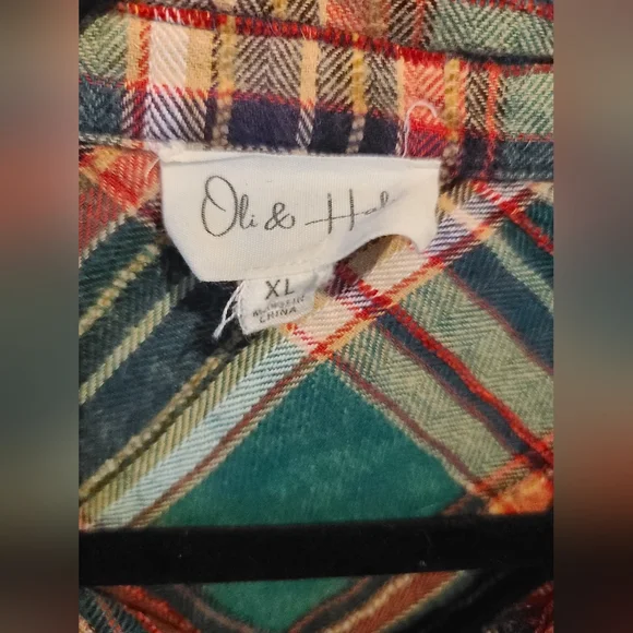 Oli & Hali Green Plaid Flannel Oversized Button-Up Shirt Sz XL - Picture 6 of 10